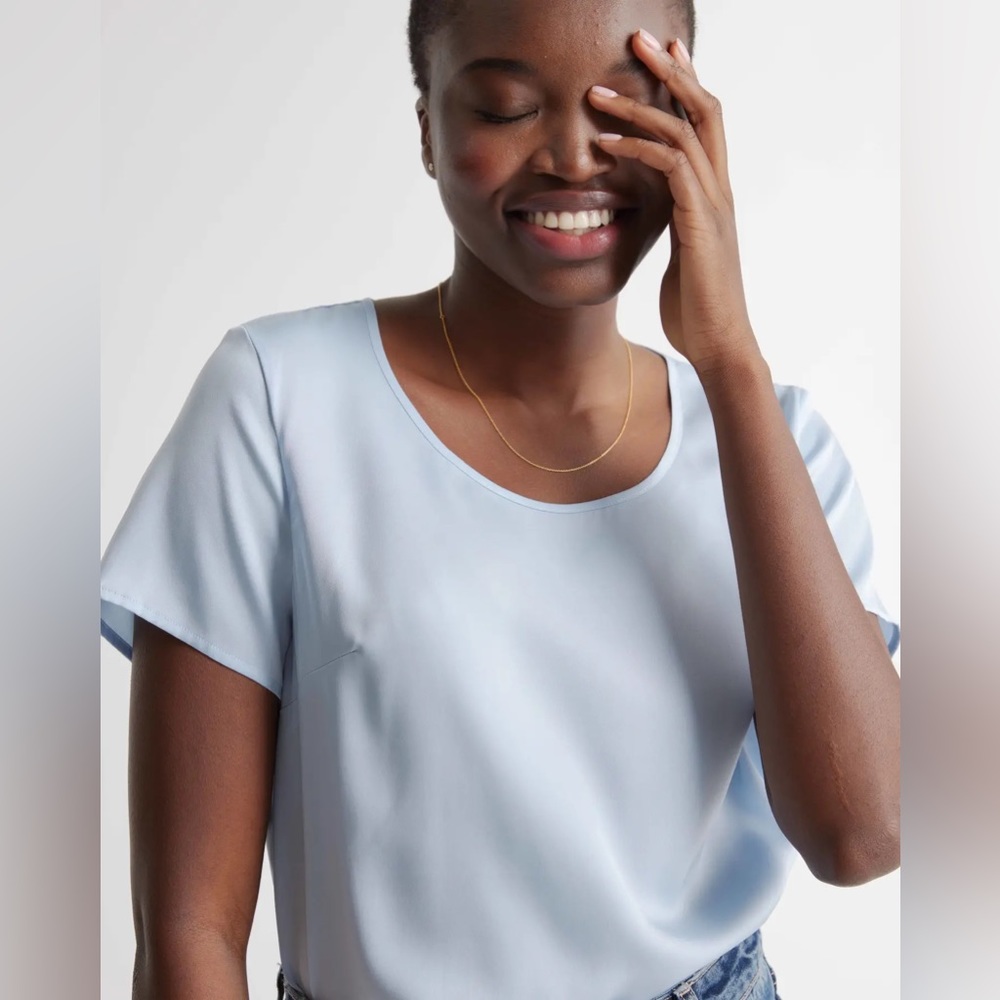 Quince | Stretch Silk Tee Women’s Blue T Shirt Small